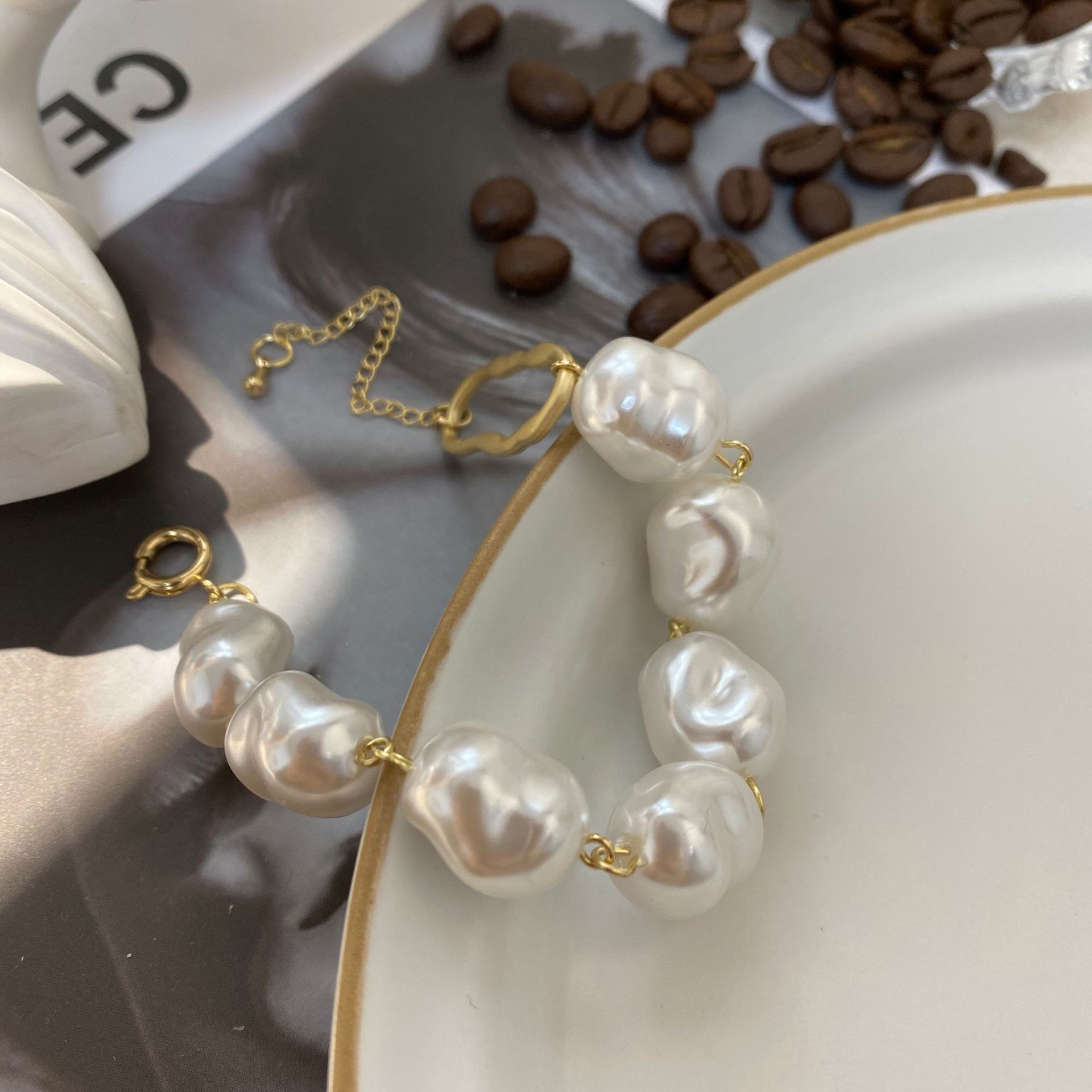 Fashion Solid Color Imitation Pearl Copper Beaded Plating Bracelets 1 Piece