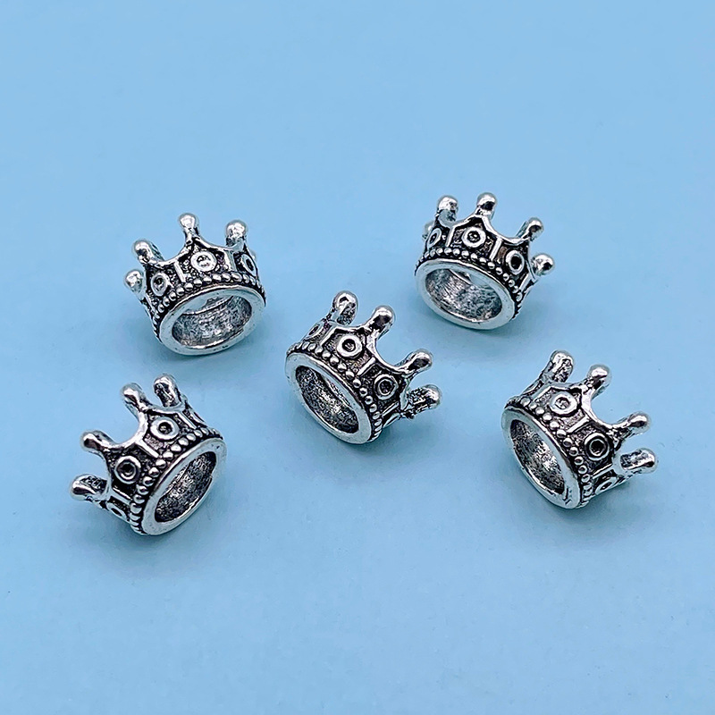 Vintage Xizang silver alloy three-dimensional crown large hole beads wig dirty braid braid hair extension beads diy bracelet beads