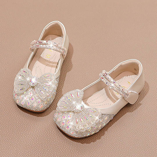 Girls' shoes princess shoes 2024 Spring and Autumn new children's small leather shoes autumn Baby Crystal shiny rhinestone single shoes
