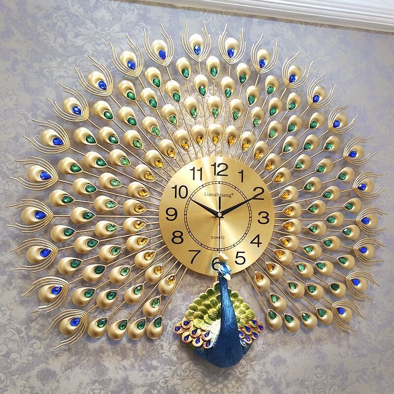 Reloj de pared de pavo real, sala de estar, moda para el hogar, reloj creativo, reloj de pared decorativo silencioso, reloj de cuarzo de estilo europeo, reloj de fénix grande