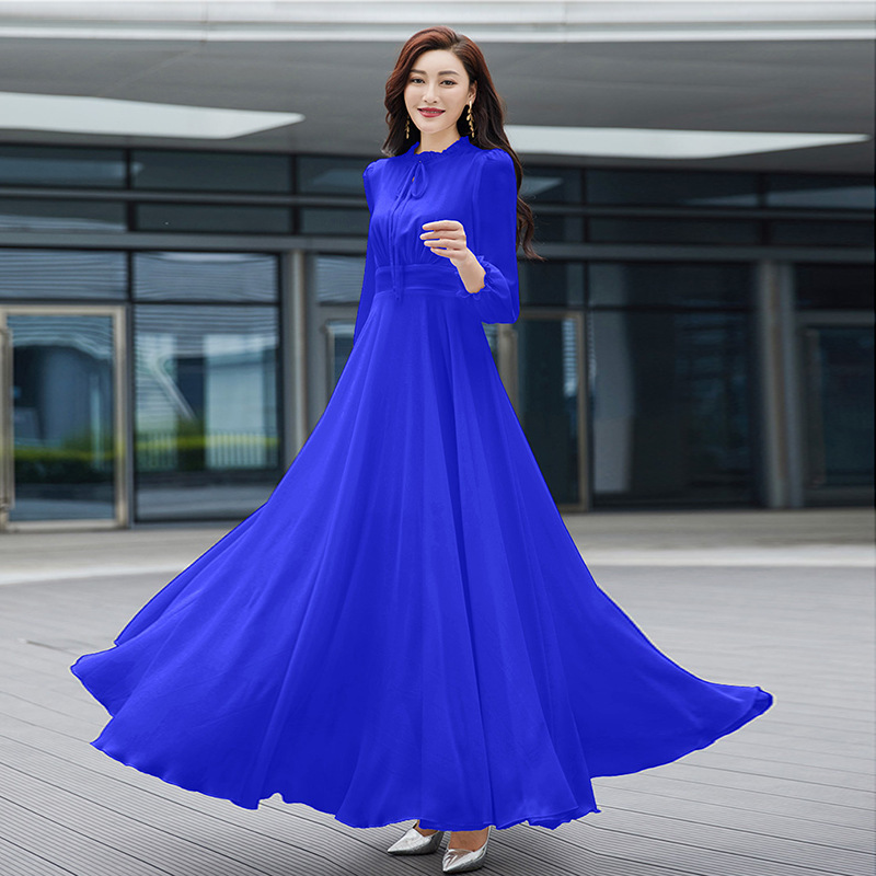 2025 New Chiffon Dress for Women, Autumn Style, Waist Slimming, Long Style, Large Hem, Seaside Vacation Beach Long Skirt