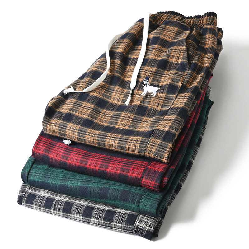 Japanese retro trendy plaid casual pants autumn plaid straight closed harem pants sports pants men's trousers