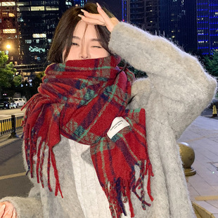 Scarf Women's Winter High-end Korean-style Plaid All-match Warm Atmosphere Red Scarf Shawl Imitation Cashmere Scarf