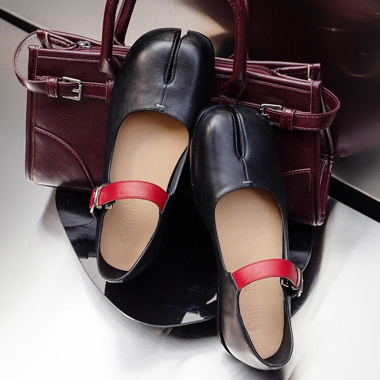 Designer minority ~ 2025 early spring first layer cowhide with branch toe shoes shallow mouth shoes high quality