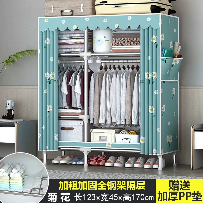 Simple wardrobe Household bedroom Strong durable rental house assembly cloth closet full steel thick thick shelf storage cabinet