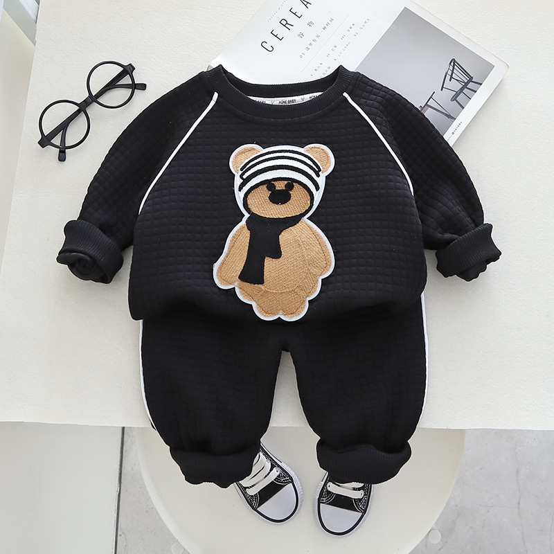 2023 Autunno Nuovo Set Carino Ragazzi e Ragazze Casual Coreano Sciarpa Orso Abbigliamento per Bambini_voghion.com