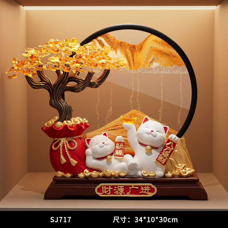 新しい家のリビングルームの装飾品、金のなる木、流砂絵画、猫の引っ越し、新築祝い、開店祝いのギフト|undefined