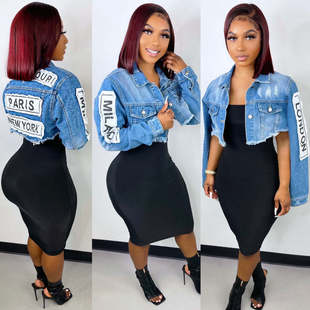 LD82064 Europe and the United States Amazon independent station ebay cut mini Denim short coat