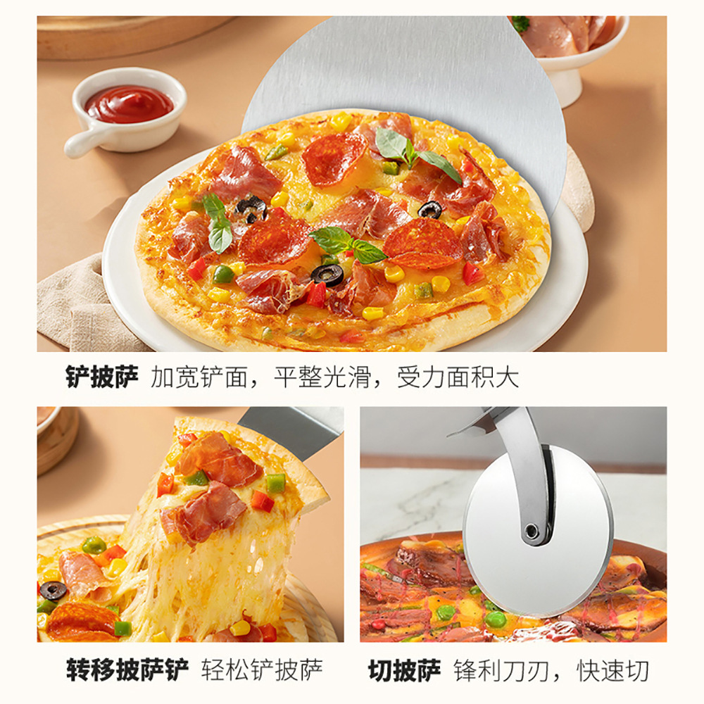 Cuchillo de pizza de acero inoxidable de 3 piezas, cuchillo de pizza, cuchillo de pizza, panquequeca, transferencia de pastel, mango de cuchillo de pizza, conjunto de cuchillo de pizza image 2