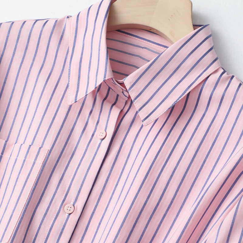 Весенняя повседневная рубашка для женщин, уменьшающая возраст, новинка 2025 года, однобортная рубашка в полоску, свободный топ с длинными рукавами для женщин