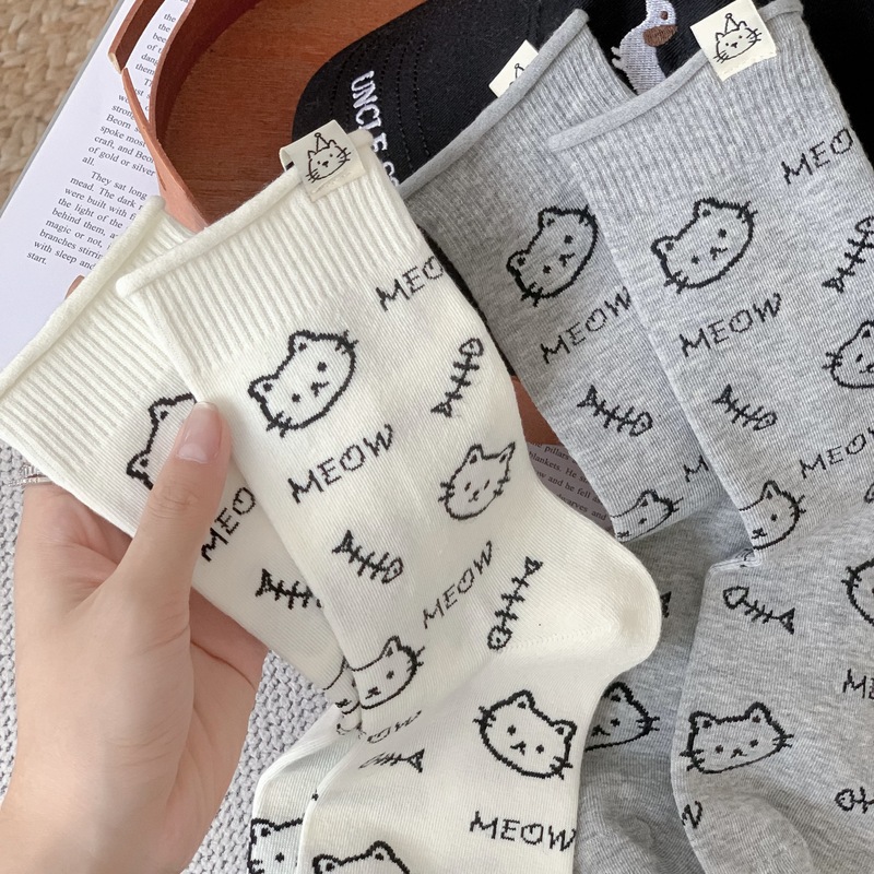 kiti小猫秋季新款袜子女韩可爱卡通潮袜百搭无骨中筒袜舒适女袜|undefined