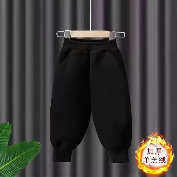 Children's Lamb Fleece Casual Pants 2024 Autumn and Winter New Style Middle and Large Children's Pants Thickened Warm Casual Sports Pants
