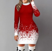 2023欧美外贸新款wish亚马逊跨境圣诞印花长袖连衣裙A裙女