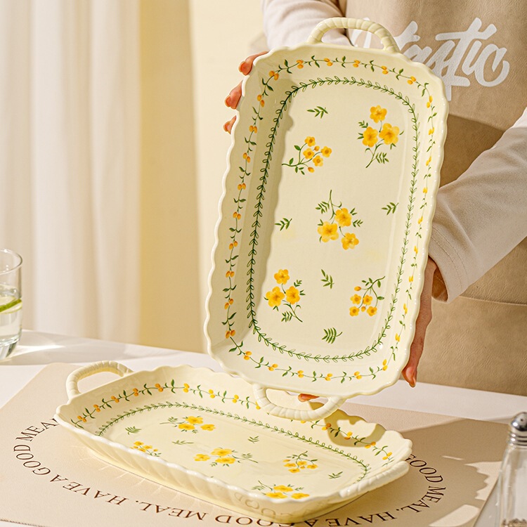 Ceramic Double-Eared Fish Plate Household 2025 New Steamed Fish Plate Large Fish Plate Double-Eared Fish Basin