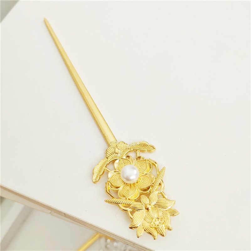 Antiquity Hairpin Hanfu Accessories Pearl Retro Hairpin child Ancient Flaxen Hair Lotus children ancient costume Head ornament court
