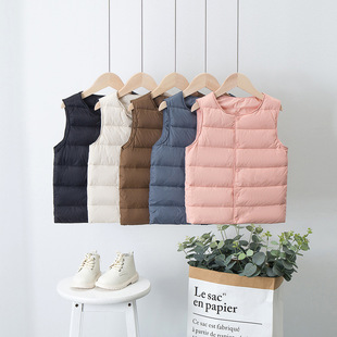 2024 Autumn and Winter Children's down Vest Liner Round Neck Boys and Girls Inner Vest Waistcoat Children's Clothing Medium and Large Children