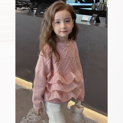 Children's Knitted Top Bodysuit Lace Trendy Princess Style Outerwear Fringe Autumn/Winter Sweater