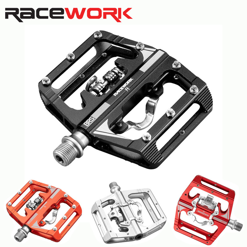 RACEWORK Bicycle Pedal Mountain Bike Lock Tread Flat Tread Aluminum Alloy SPD Clamless Pedal