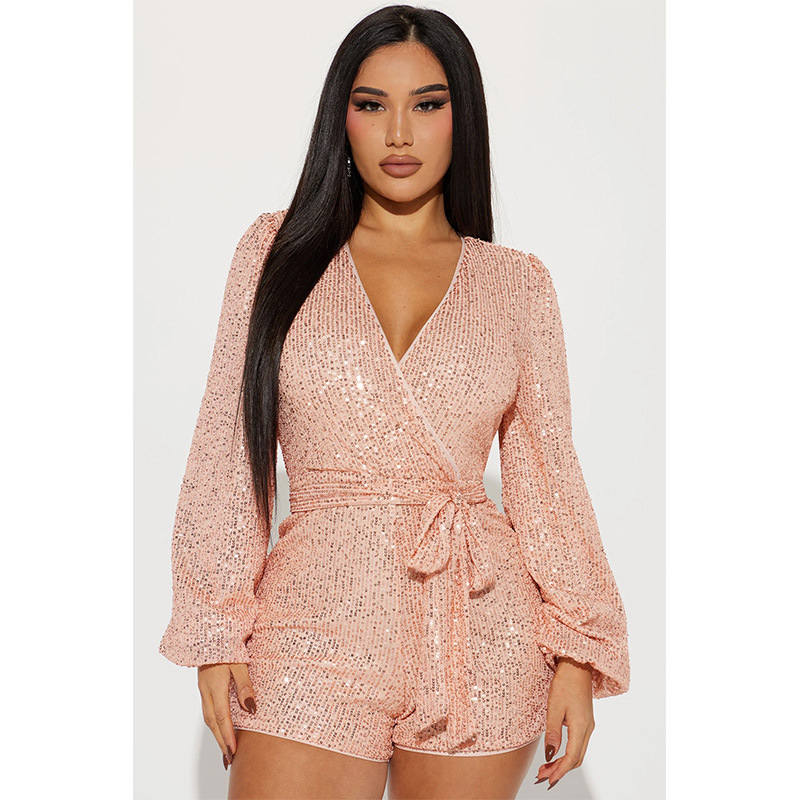Rompers Pants Type Stretchy Elasticity Wholesale Women's Sexy Sequins Solid Color Party Street