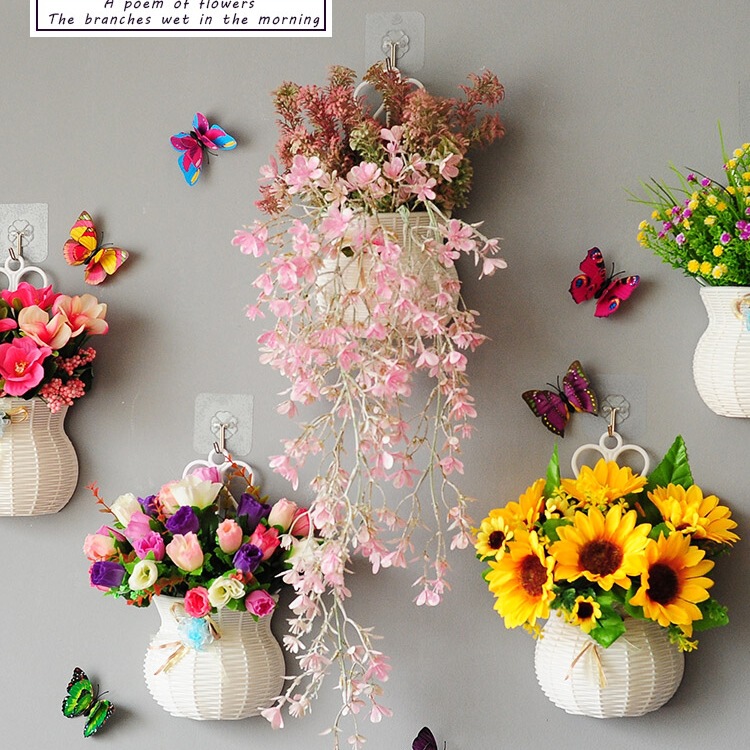 Wall-Mounted Flower Basket Indoor Artificial Flower Set Home Wall Hanging Plastic Flower Artificial Flower Indoor Campus Decoration Flower