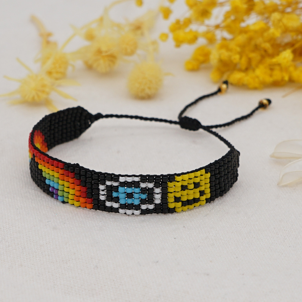 Bracelet De Perles De Smiley Arc-en-ciel De Tissage De Mode display picture 5