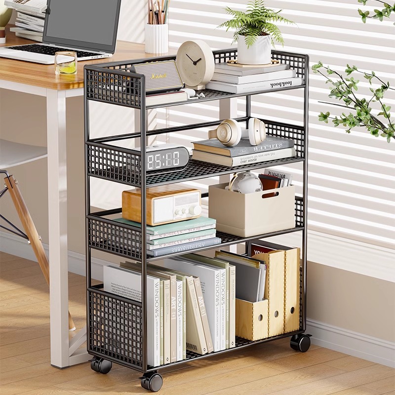 Under-Desk Storage Rack, Small Bookshelf Next to the Desk, Removable Multi-Layer Floor-To-Ceiling Desk Cart, Book Storage Bookcase
