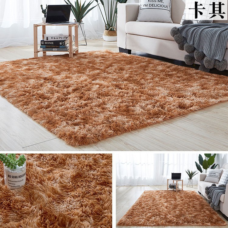 Alfombra teñida de seda de felpa de pelo largo transfronterizo, alfombra de piso, sala de estar, dormitorio, manta de cama resistente a la suciedad y fácil de cuidar
