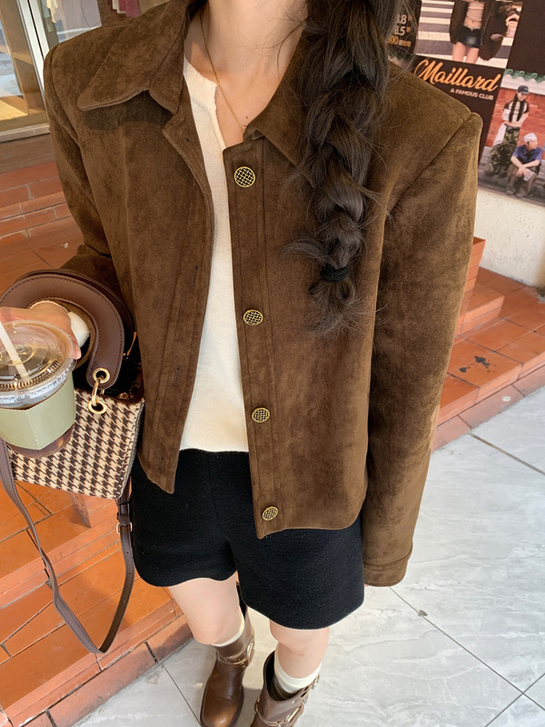 夏蓝汐雨SMBL RAIN春装新款复古麂皮绒飞行服上衣女夹克短外套女|undefined