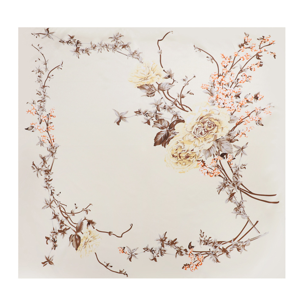 Women's Gender Printing Design Women's Lady Flower Satin Printing Silk Scarf