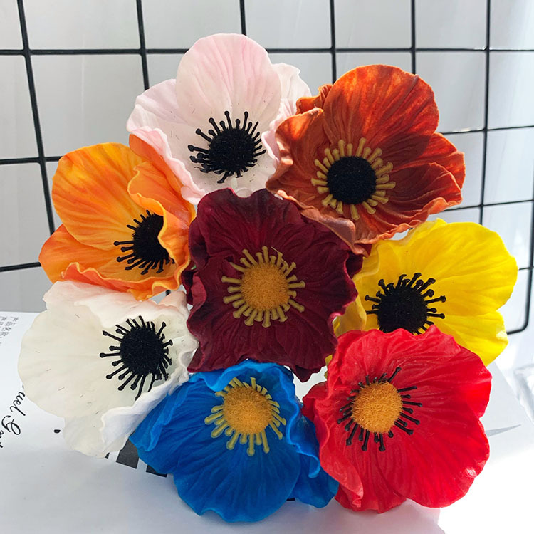 Cross-border single-stem PU mini poppy flowers | Lifelike artificial flowers | Poppy bouquet for home decor | Artificial floral arrangements