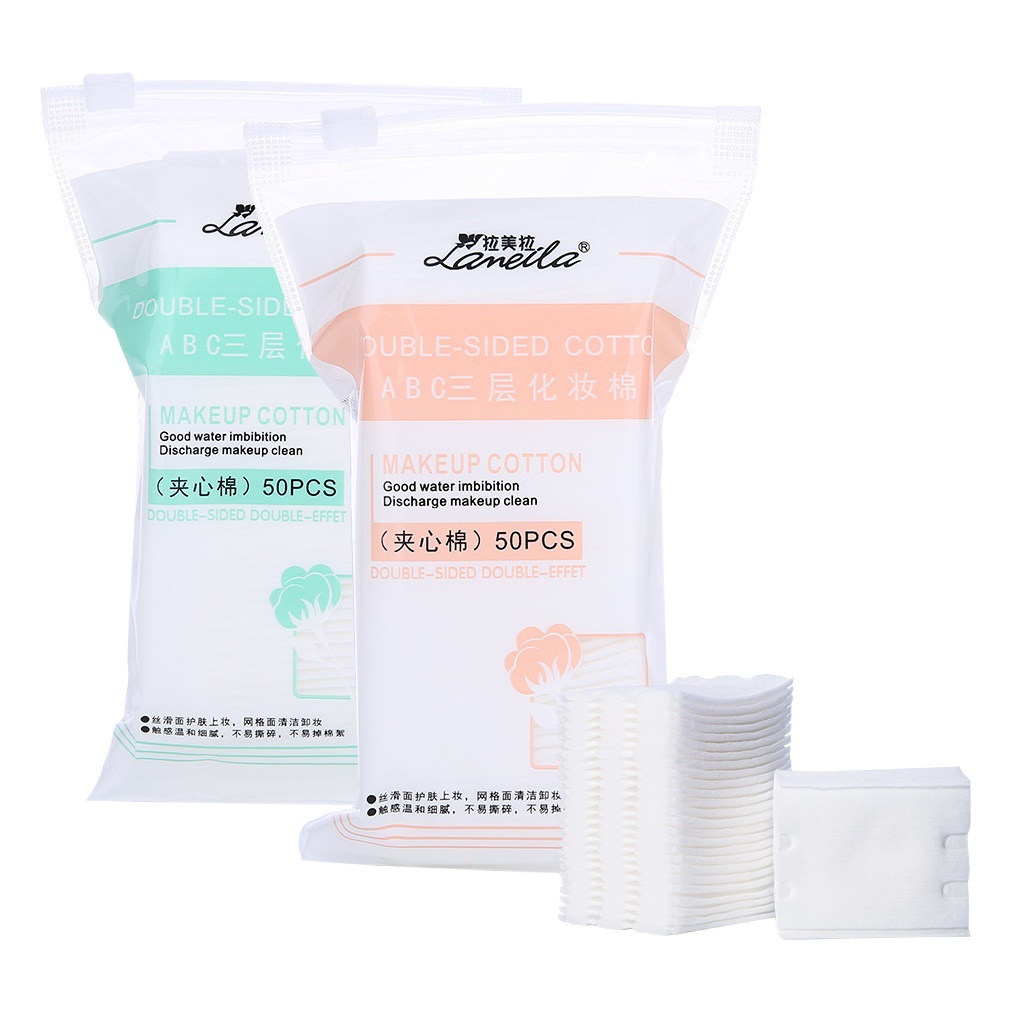 Ramila 50 piezas de tres capas no tejidas de maquillaje de algodón de doble cara de doble efecto removedor de uñas removedor de maquillaje de algodón herramientas de belleza B1091