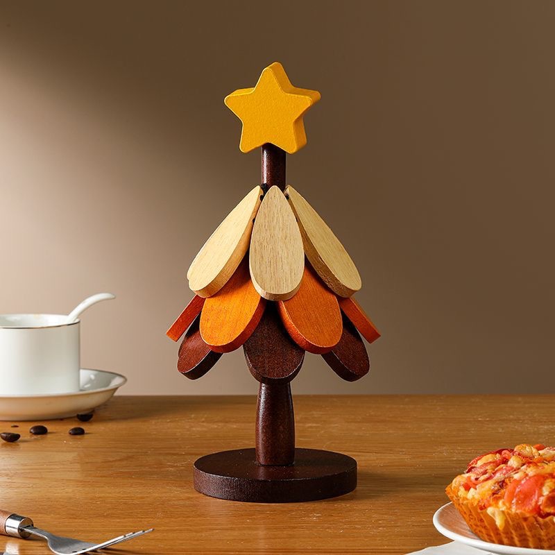 Alta sensación de árbol de Navidad almohadilla de aislamiento térmico decoración de mesa de un árbol de madera sólida anti-corrosión plegable almohadilla de tazas almohadilla de platos mayorista