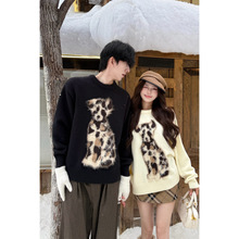 2025情侣装秋冬季卡通圆领套头高克重仿貂毛斑点狗毛衣