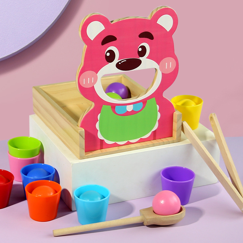 CE CPC juego de alimentación de madera educación temprana para niños clip de movimiento fino palillos ejercicio rompecabezas juguetes educativos para padres e hijos