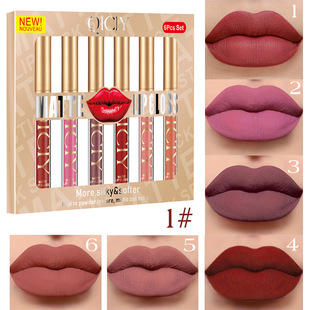 Cross-Border Matte Lip Glaze Set 6 Pieces European and American Long-Lasting Waterproof Non-Fading Non-Stick Lip Gloss Lip Glaze