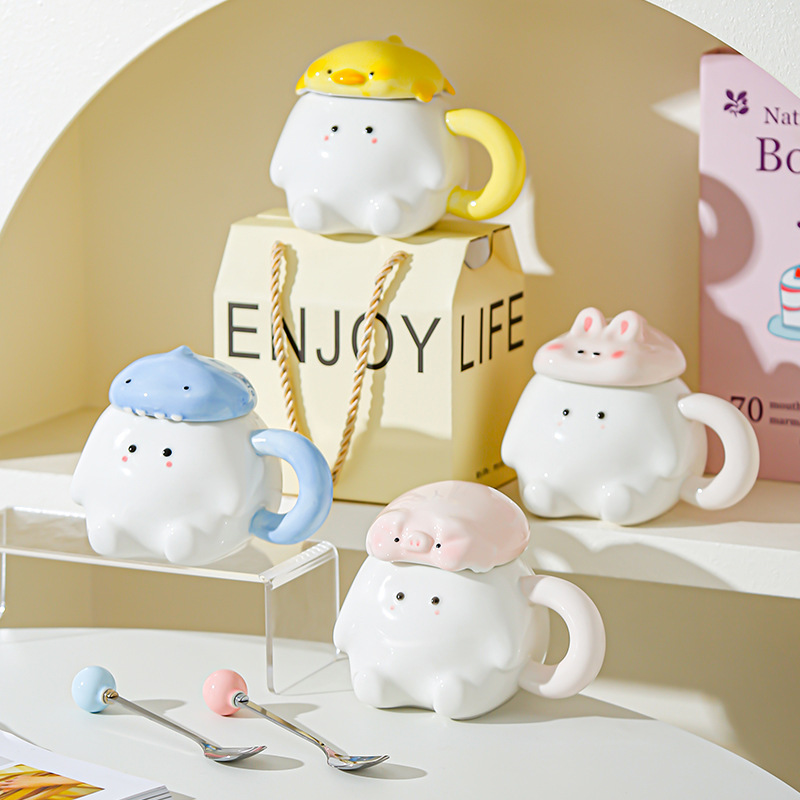 Creativo dibujado a mano de dibujos animados de animales tazas de cerámica red encantadora taza doméstica taza de agua potable de gran capacidad sensación de diseño