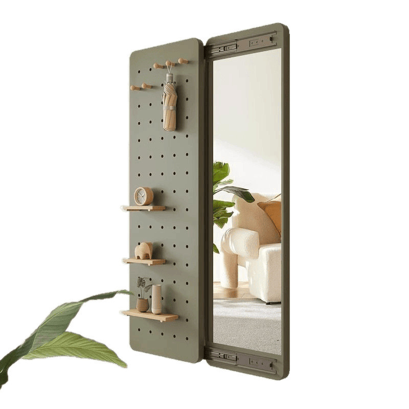 Espejo de vestir de madera sólida, espejo de vestir de todo el cuerpo de empuje invisible, espejo de vestir de vestir