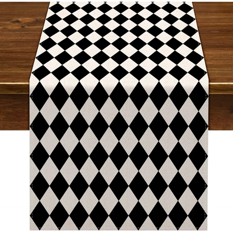 Bandera de mesa de rayas geométricas de lino de Amazon moderna y simple mantel a cuadros en blanco y negro almohadilla de mesa para el hogar image 10