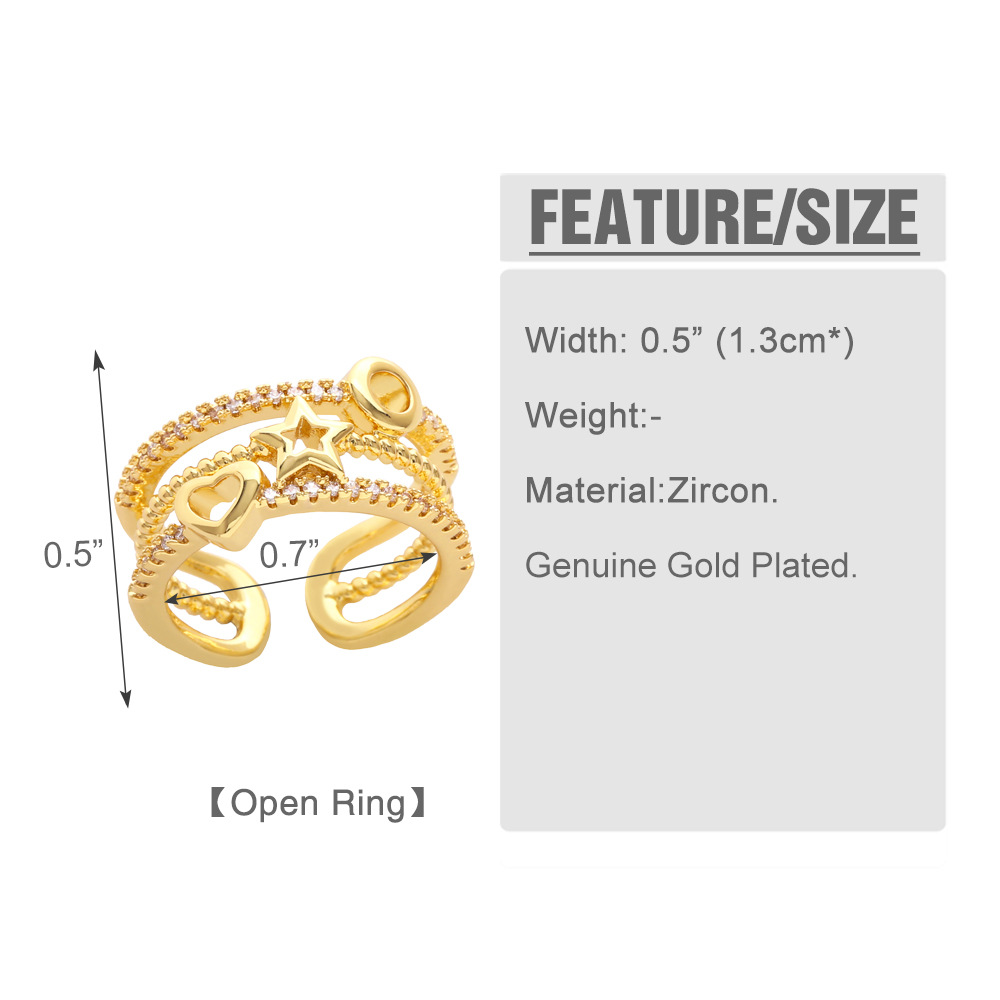 Fashion geometric female simple star moon copper rings