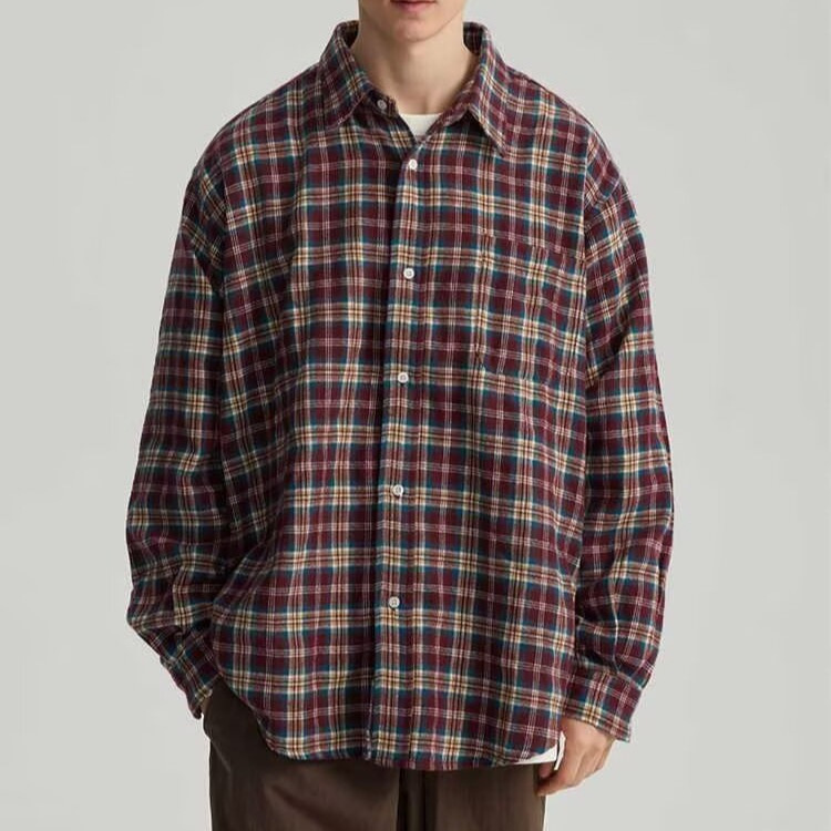 American Retro Color-Block Plaid Long-Sleeve Shirt for Men, Autumn Basic Plaid Turn-Down Collar Shirt for Women, Couple's Thin Outerwear Trendy American Retro Color-Block Plaid Long-Sleeve Shirt for Men, Autumn Basic Plaid Turn-Down Collar Shirt for Women, Couple's Thin Outerwear Trendy