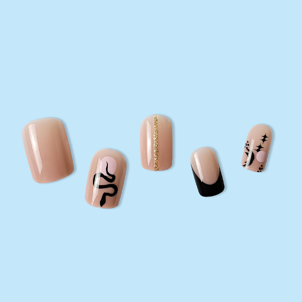 Transfronterizo universal negro serpiente simple usar uñas polvo de oro francés brillante color desnudo 24 piezas de uñas directamente image 5