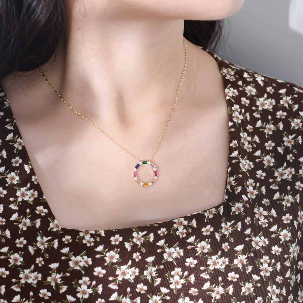 Zircon Inlay Material 1 Piece 925 Sterling Silver Circle Zircon Necklace