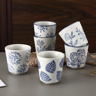 Blue and white ceramic cup Japanese-style clean water cup for home restaurant flower tea cup cooking kung fu tea cup master tea tasting cup