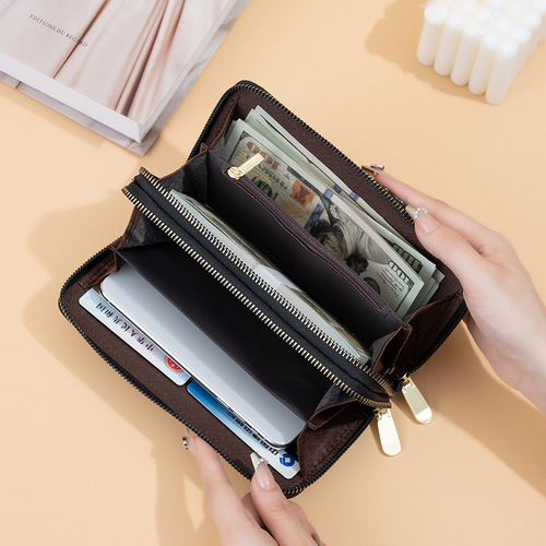  New Women's Clutch Bag with Printed Big G Letter Design, Fashionable Double-Zipper Style, Large Capacity, Multi-Card Slot Wallet, and Phone Pocket