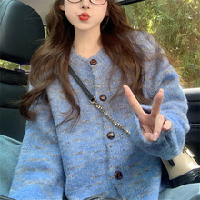韩系慵懒风毛衣外套女2025新款秋冬季宽松软糯复古小个子针织开衫