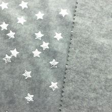 满天星烫银双面绒布针织全涤短纤麻灰五角星烫银摇粒绒双面绒布料