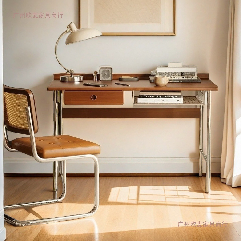 Solid Wood Desk Retro Small Apartment Light Luxury Home Study Workbench Simple Japanese Computer Desk Office Study Desk