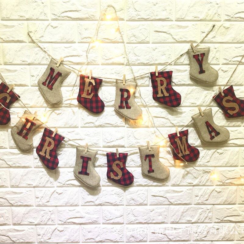 Christmas decorations pull flag new linen Christmas socks pull flag merry Christmas letters linen socks DIY pull flag Christmas decorations pull flag new linen Christmas socks pull flag merry Christmas letters linen socks DIY pull flag