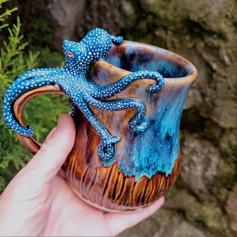  Popular Creative Octopus-Shaped Coffee Hot and Cold Cup Mug Stainless Steel Liner Resin Crafts Ornaments
