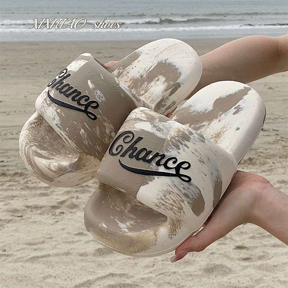 Женские летние eva наступила на экскременты толстых пляжных тапочек крутой личности Уличные черно-белые Тапочки